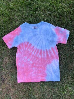 Child Medium (10-12) Coral & Blue Double Spiral Tie-Dye T-Shirt